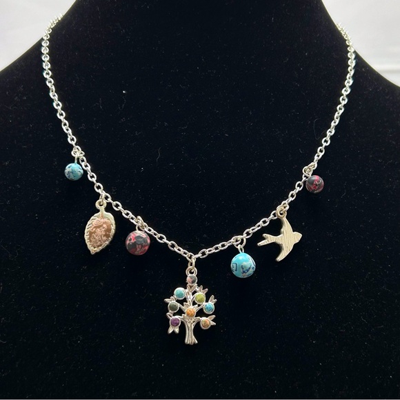 Viva, Silver Charm Necklace, Tree, Dove, Leaf, Beads - Picture 2 of 8